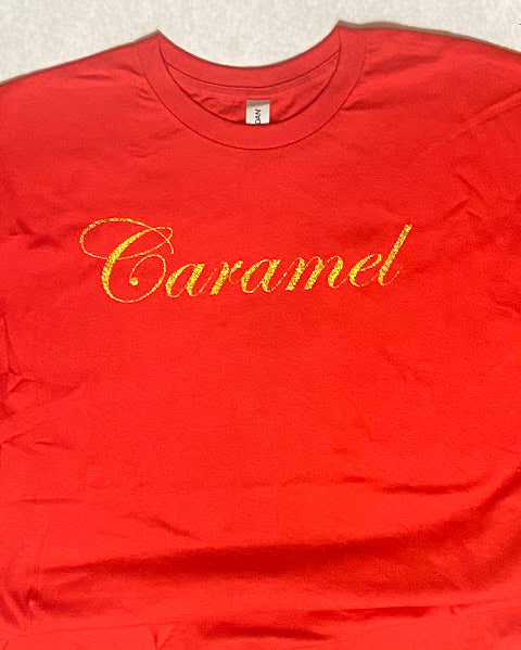 “Caramel" gold vinyl short sleeve t-shirt L