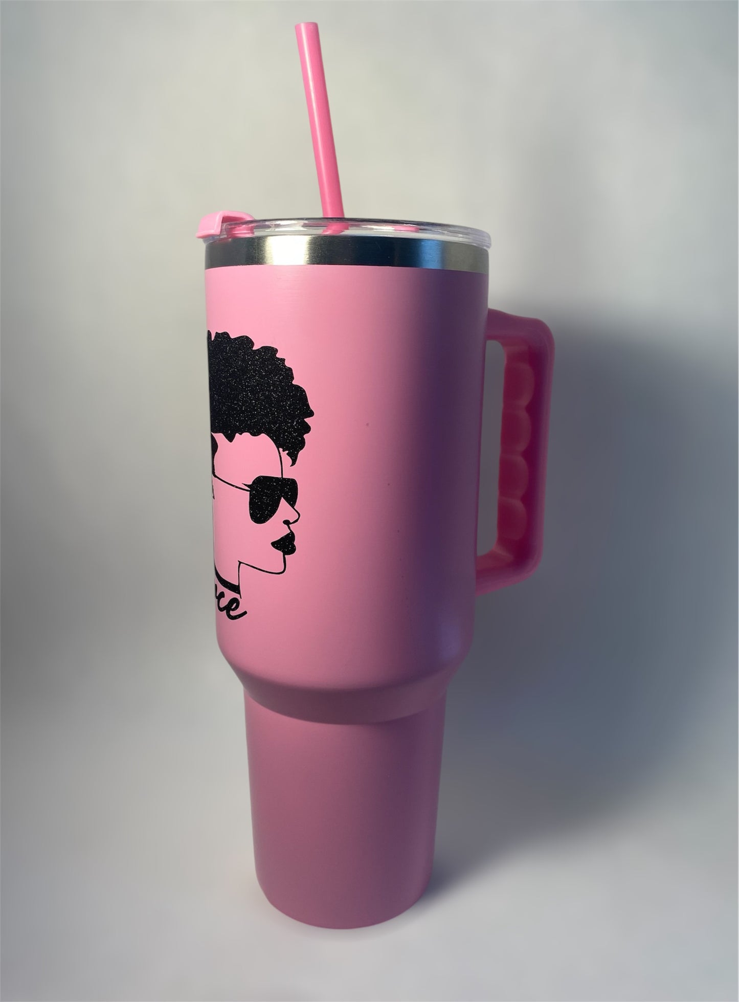 “Firece" 40 fl oz stainless steel tumbler with straw, hot pink