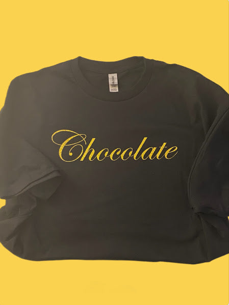 "Chocolate" gold glitter vinyl short sleeve t-shirt 2XL