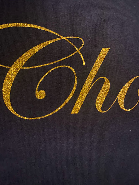 "Chocolate" gold glitter vinyl short sleeve t-shirt 2XL