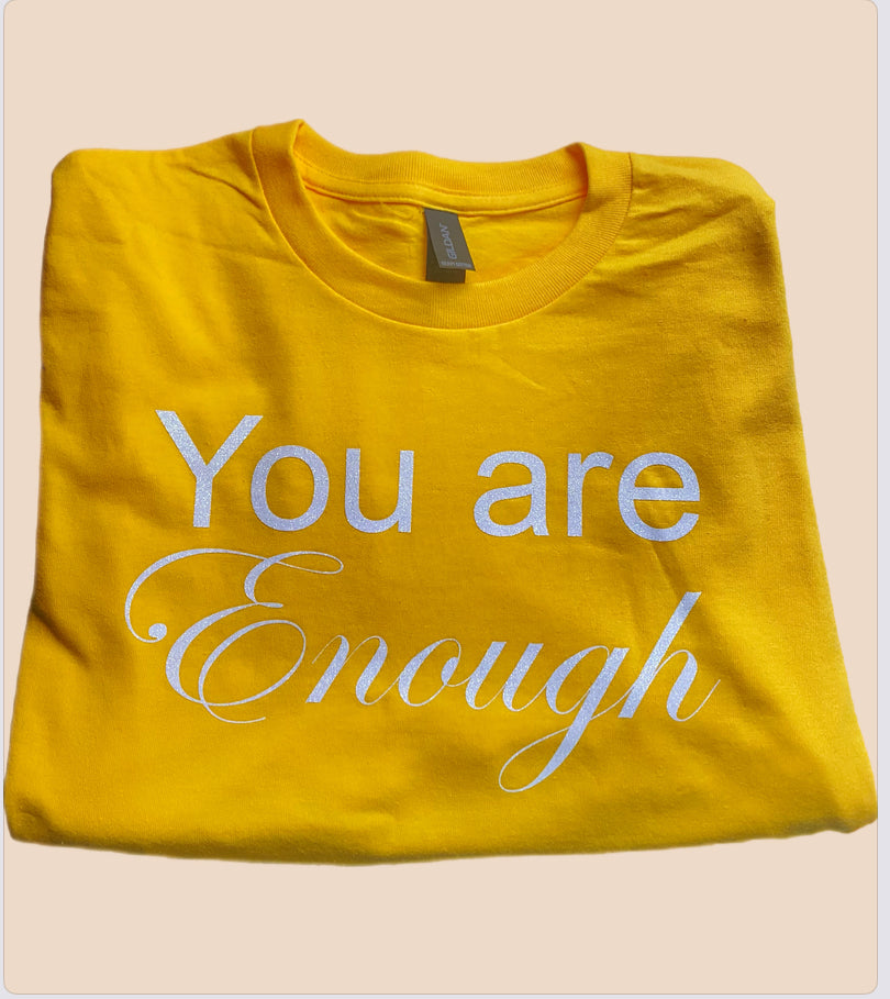 "You are enough" Gildan with white glitter short sleeve t-shirt in adult XL