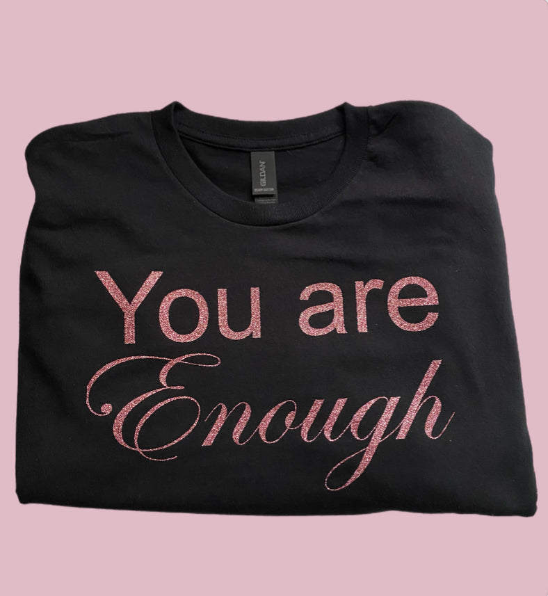 "You are enough" Gildan with glitter rose gold short sleeve t-shirt in adult 2XL