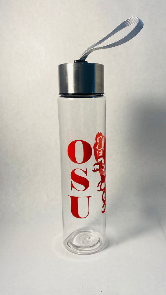 "OSU Brutus" clear red vinyl 18 oz water bottle