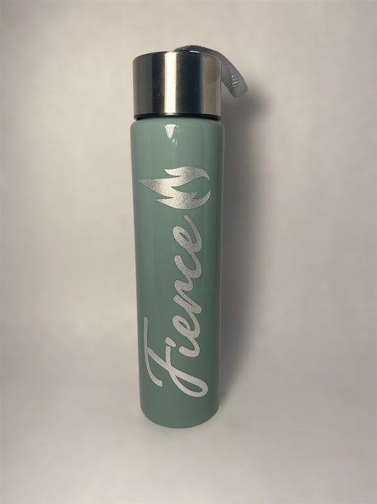 "Fierce" 18 oz water bottle, silver glitter vinyl