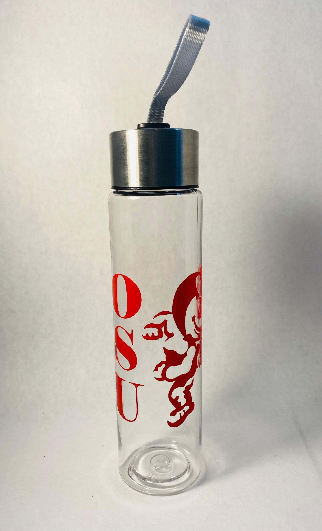 "OSU Brutus" clear red vinyl 18 oz water bottle