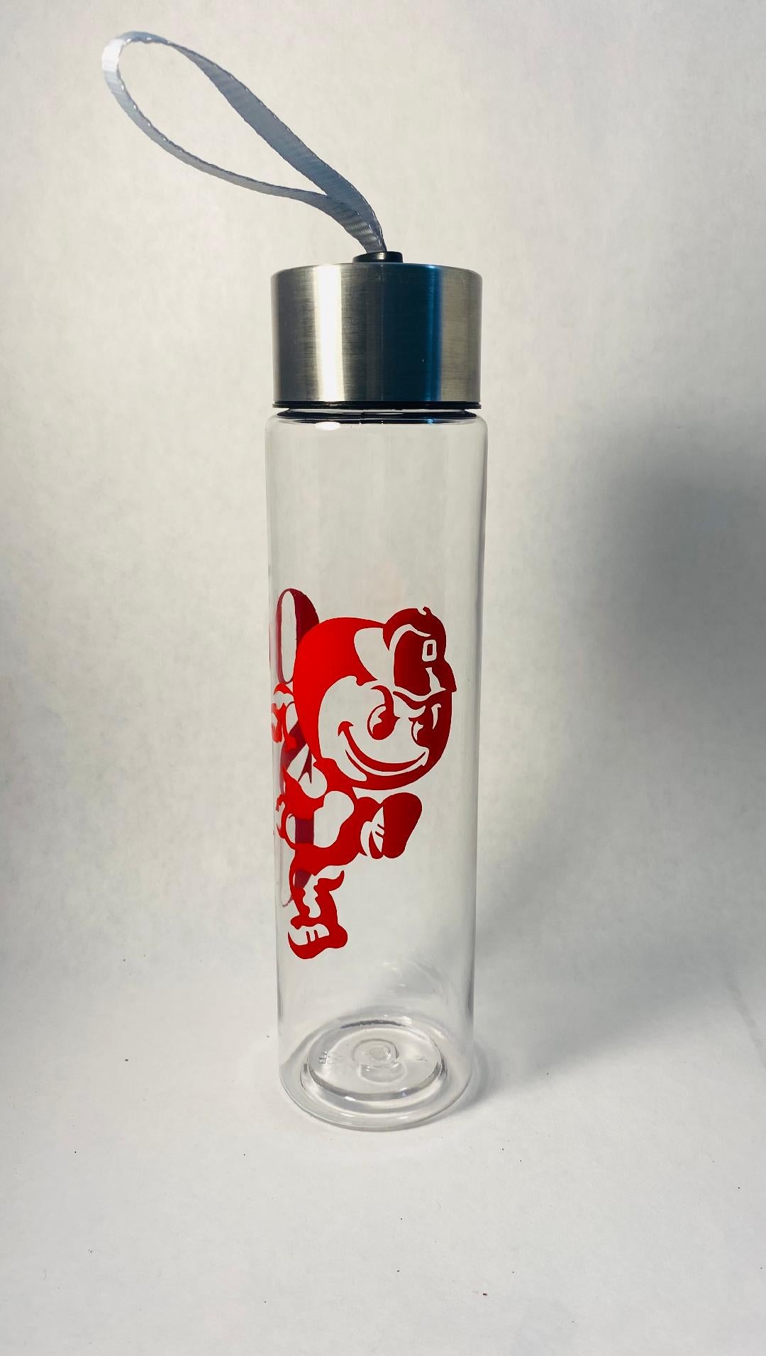 "OSU Brutus" clear red vinyl 18 oz water bottle