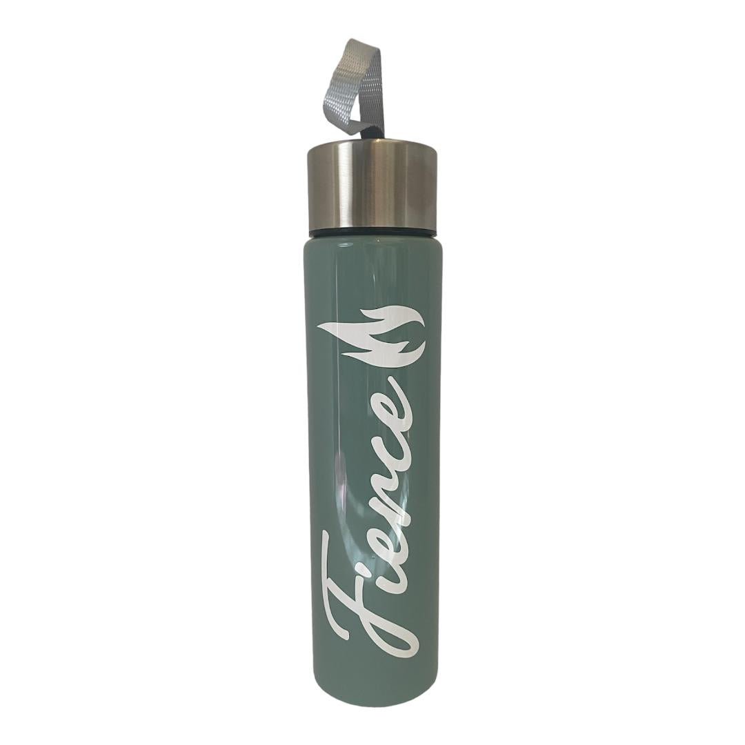 "Fierce" 18 oz water bottle, white vinyl